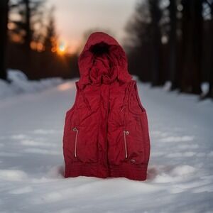 Calvin Klein Performance Red Puffer Vest Detachable Hood Womens Medium
